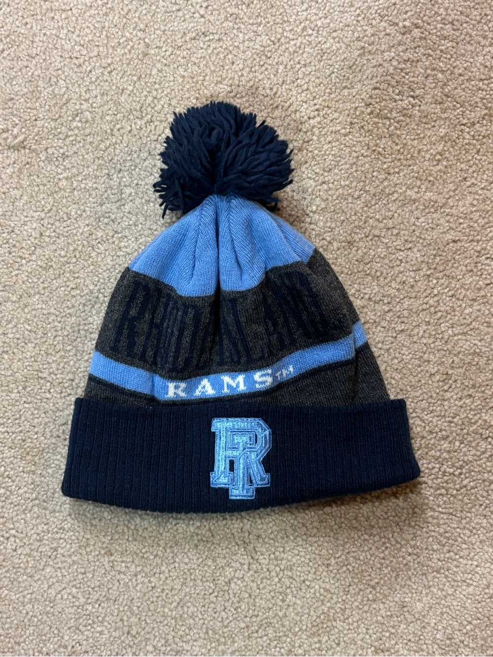 Rams Pom-Pom Knit Beanie Hat - Navy & Light Blue
